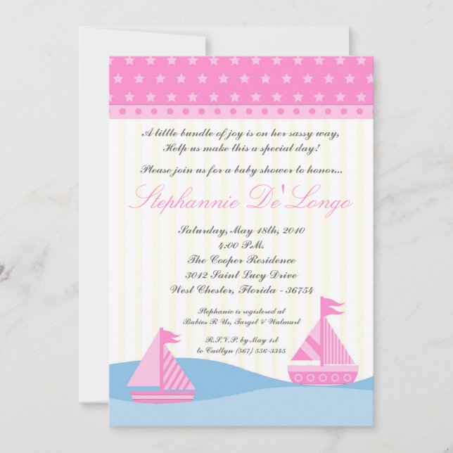 5x7 Naut Sail Boat Whale Baby shower Invitation (Devant)