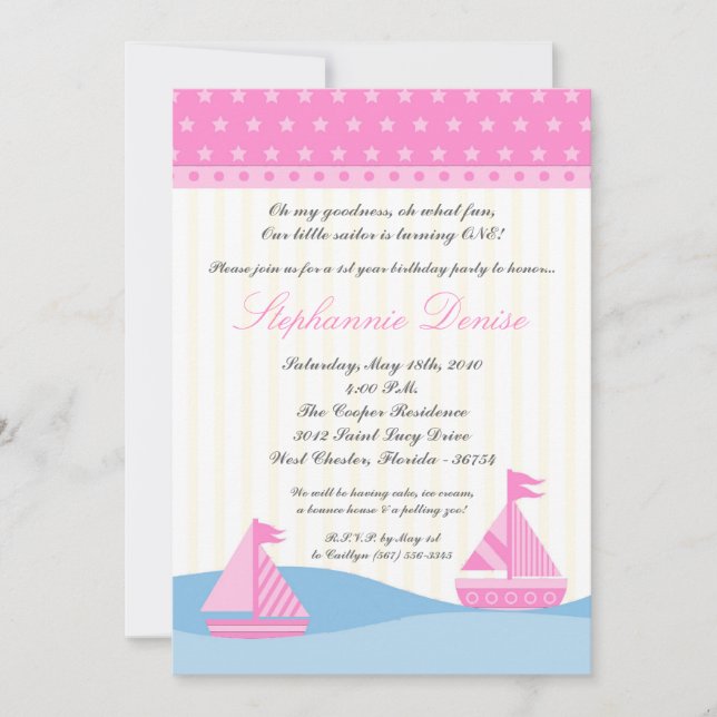 5x7 Naut Sail Boat Whale Birthday Party Invitation (Devant)