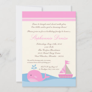 5x7 Naut Sail Boat Whale Birthday Party Invitation