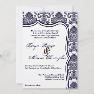 5x7 Navy Blue Damask Lace Faire-part de mariage