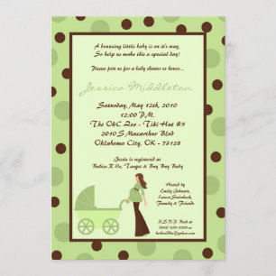5x7 Neut Green Mom Carriage Invitation Baby shower