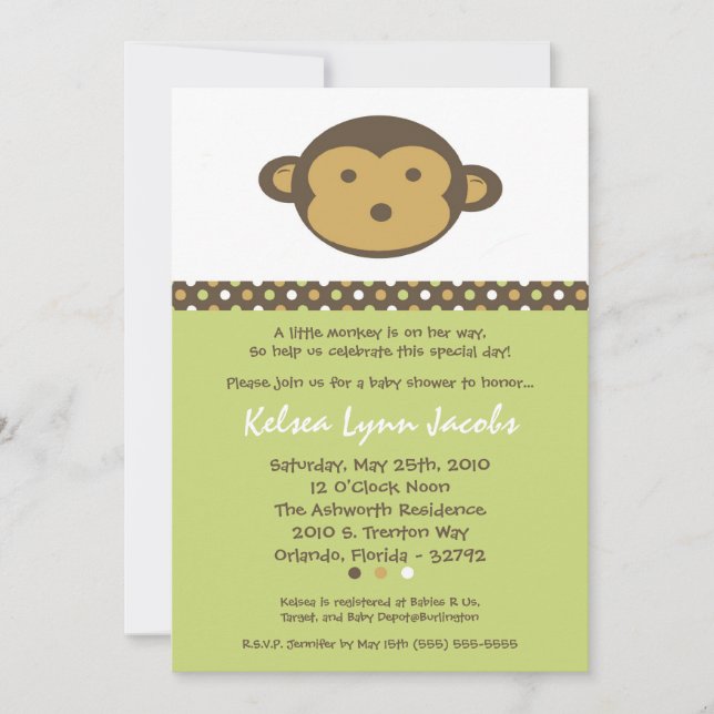 5x7 Neutr Modern Mod Monkey Baby Shower Invitation (Devant)