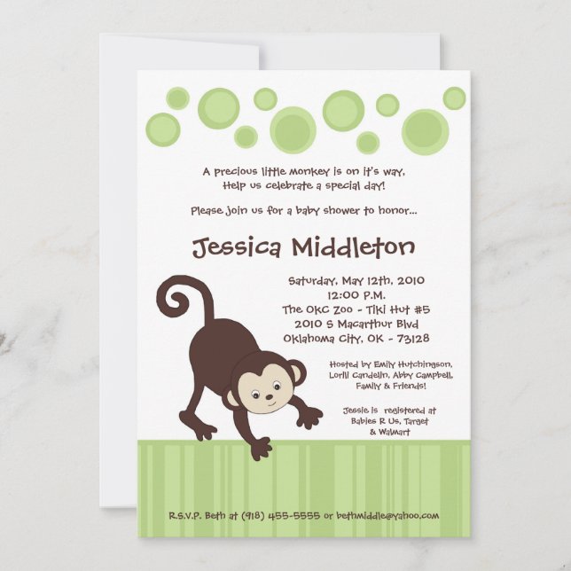 5x7 Neutra Pop Monkey Dance Baby shower Invitation (Devant)