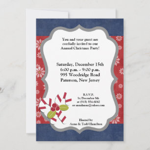 5x7 Noël Holly sur Sucres de canne Invitation