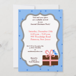 5x7 Noël présent Invitation d'oiseaux bleus