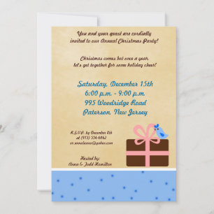 5x7 Noël présent Invitation d'oiseaux bleus