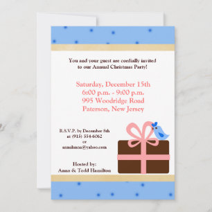 5x7 Noël présent Invitation d'oiseaux bleus