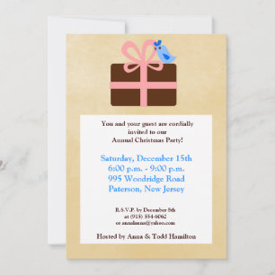 5x7 Noël présent Invitation d'oiseaux bleus