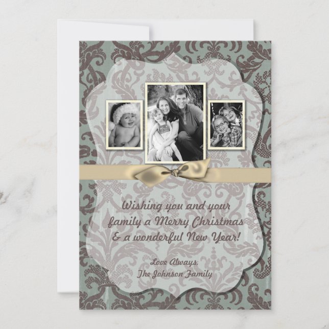 5x7 Noël XMAS Carte photo en tissu Damas bleu (Devant)