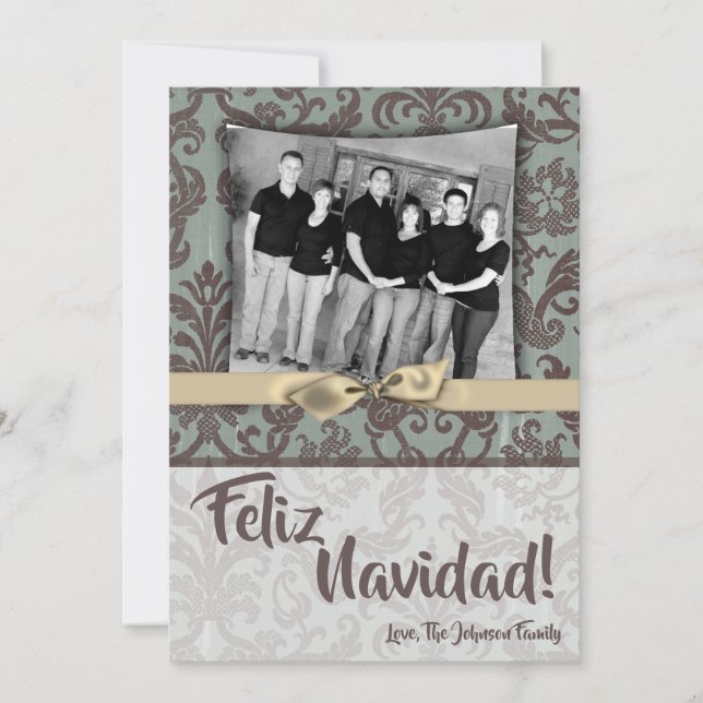 5x7 Noël XMAS Carte photo en tissu Damas bleu (Devant)