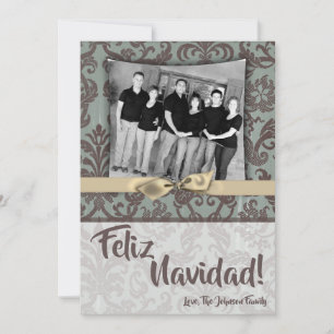 5x7 Noël XMAS Carte photo en tissu Damas bleu