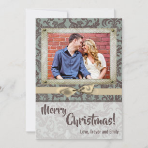 5x7 Noël XMAS Carte photo en tissu Damas bleu