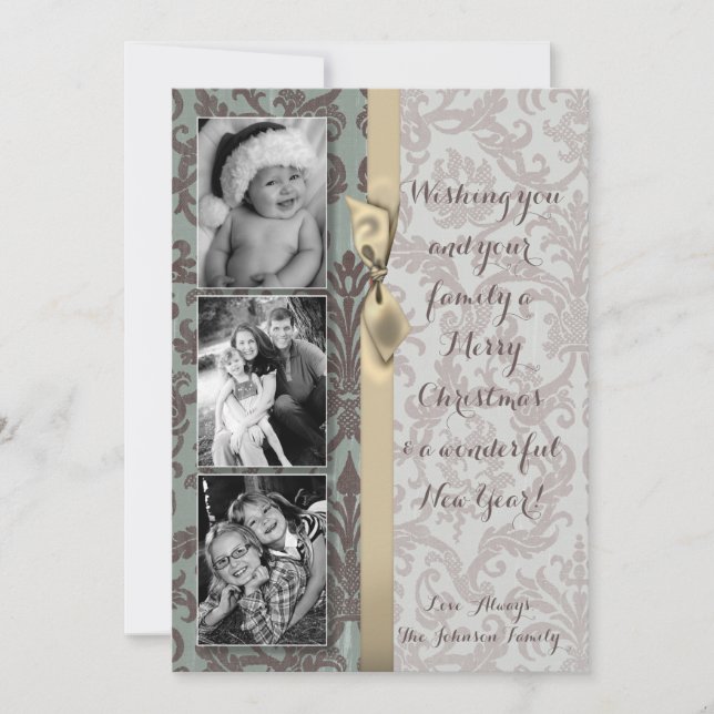 5x7 Noël XMAS Carte photo en tissu Damas bleu (Devant)