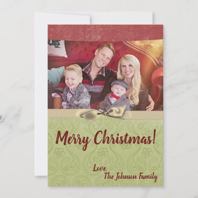 5x7 Noël XMAS Carte photo en tissu rayé vert XMAS (Devant)