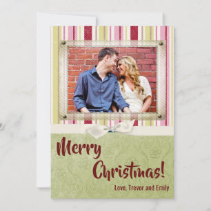 5x7 Noël XMAS Carte photo en tissu rayé vert XMAS