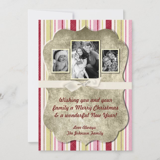 5x7 Noël XMAS Carte photo en tissu rayé vert XMAS (Devant)