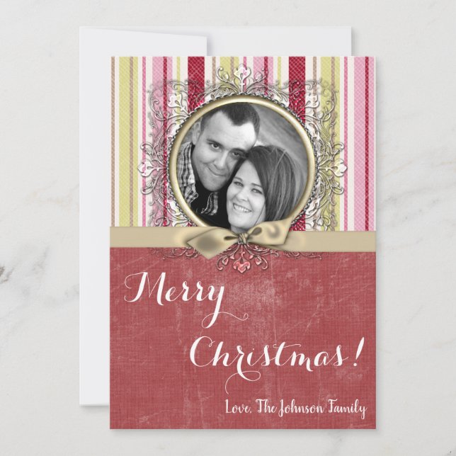 5x7 Noël XMAS Carte photo en tissu rayé vert XMAS (Devant)