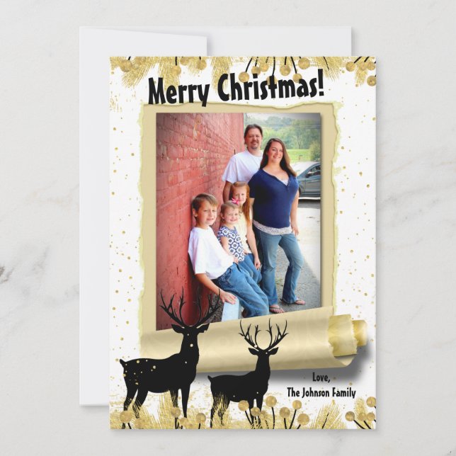 5x7 Noël XMAS Gold Deer Buck Doe Carte photo (Devant)