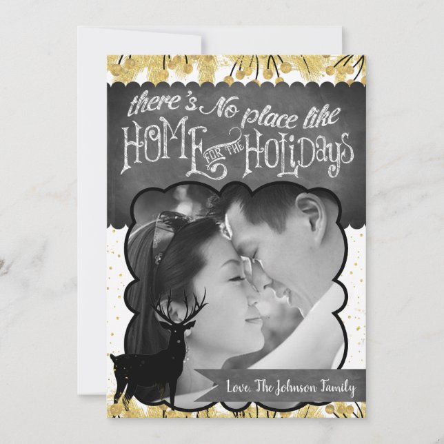 5x7 Noël XMAS Gold Deer Buck Doe Carte photo (Devant)