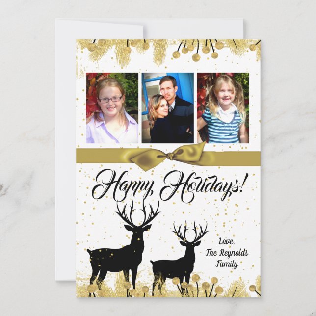 5x7 Noël XMAS Gold Deer Buck Doe Carte photo (Devant)