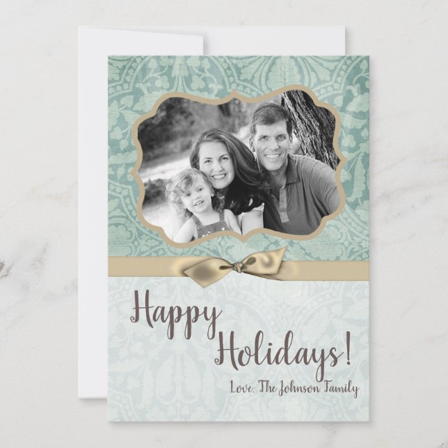 5x7 Noël XMAS Hiver bleu Damas Carte photo (Devant)