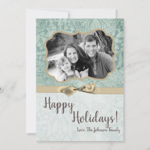 5x7 Noël XMAS Hiver bleu Damas Carte photo