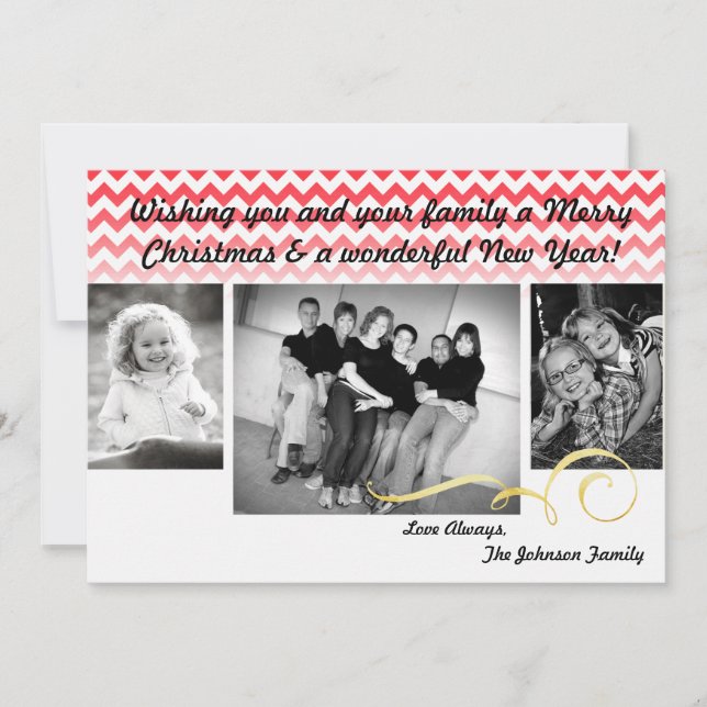 5x7 Noël XMAS Rouge Chevron Ombre Carte photo (Devant)