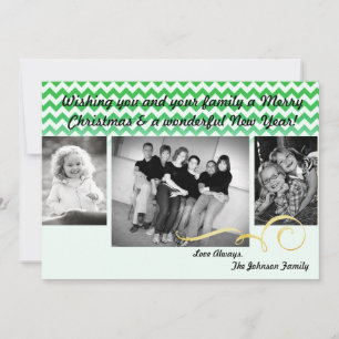 5x7 Noël XMAS Vert Chevron Ombre Carte photo