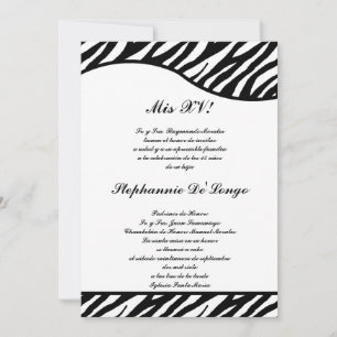 5x7 Noir et Blanc Zebra Quinceanera Invitation de