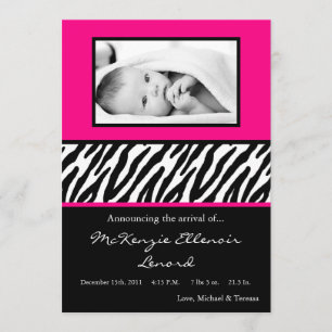 5x7 noir rose chaud Faire-part de naissance photo