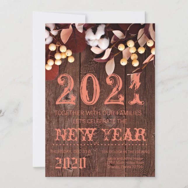 5x7 Nouvel An Eve Invitation Branche de coton sur  (Devant)