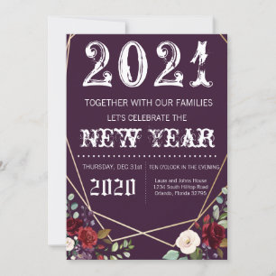 5x7 Nouvel An Eve Invitation Plum Purple Roses Go