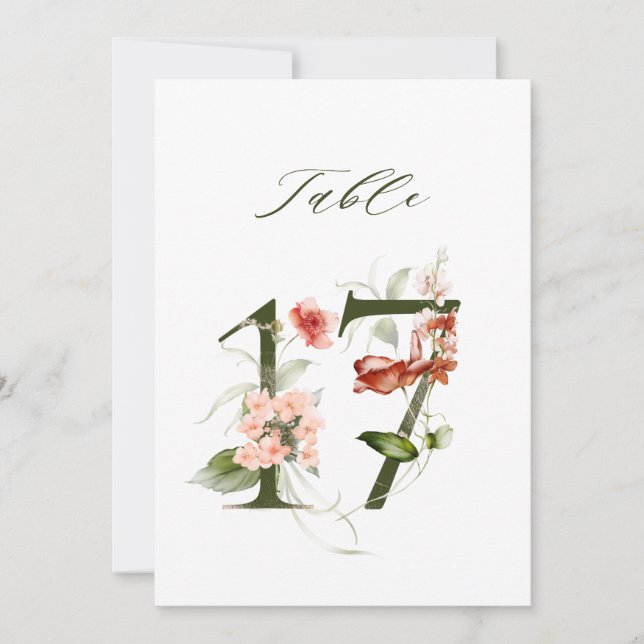 5x7 Numéro 17 Floral Botanique, Numéro de Table (Devant)
