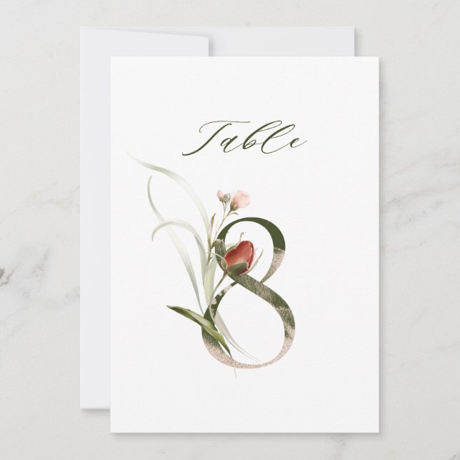 5x7 Numéro 8 Floral Botanique, Numéro de Table (Devant)