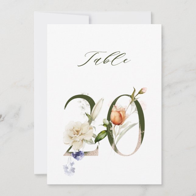 5x7 Numéro Botanique Floral 20, Numéro de Table (Devant)