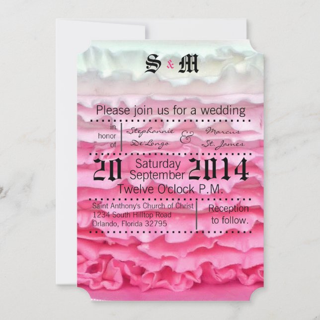 5x7 Ombre Faire-part de mariage de dégivrage rose (Devant)