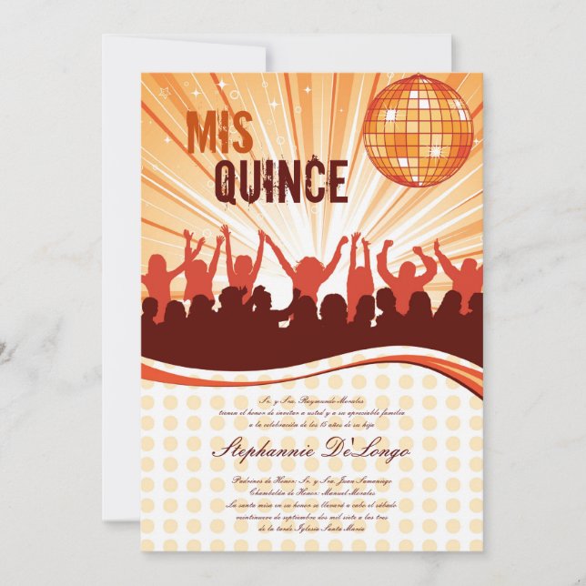 5x7 Orange Dance Party Quinceanera Invitation (Devant)