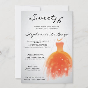 5x7 Orange Dress Sweet 16 Anniversaire Invitation