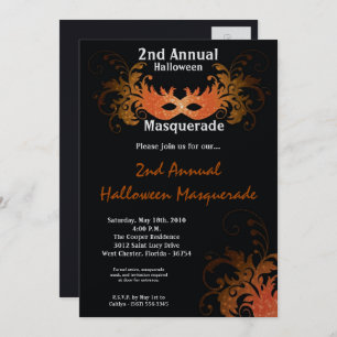 5x7 Orange Masquerade Halloween Costume Invitation