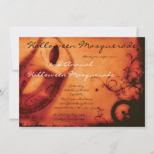 5x7 Orange Masquerade Halloween Costume Invitation