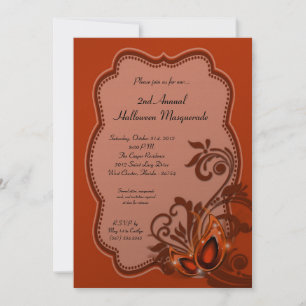 5x7 Orange Masquerade Halloween Costume Invitation
