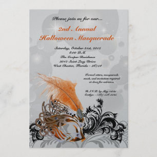 5x7 Orange Masquerade Invitation Costume Halloween