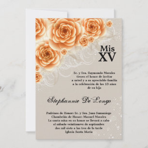 5x7 Orange Rose Quinceanera Invitation d'anniversa