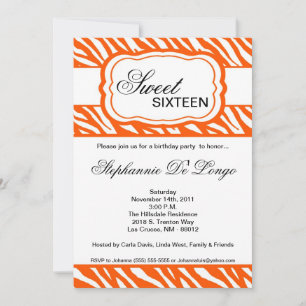 5x7 Orange Zebra Imprimer Anniversaire Invitation