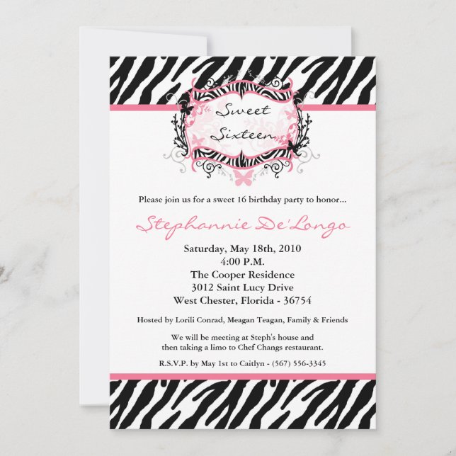 5x7 Papillon Zebra Imprimer Invitation Pièce d'ann (Devant)