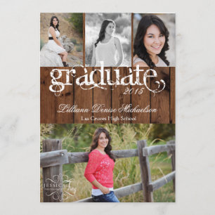 5x7 Pays rustique Grange Bois Senior Faire-part