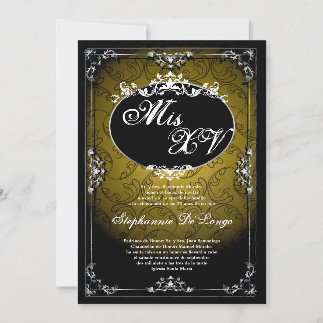 5x7 Pendentif Broach Quinceanera Invitation d'anni (Devant)