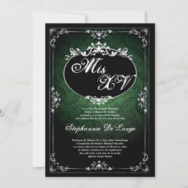 5x7 Pendentif Broach Quinceanera Invitation d'anni (Devant)