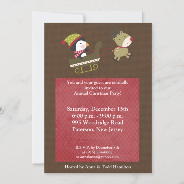5x7 Penguin / Reindeer Christmas Games Invitation (Devant)