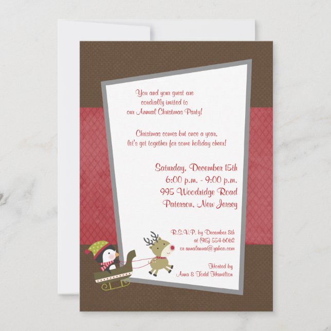 5x7 Penguin / Reindeer Christmas Games Invitation (Devant)